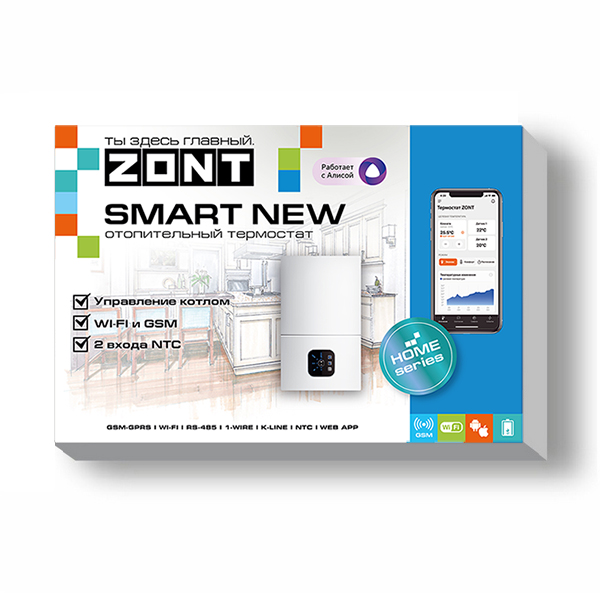 ZONT SMART NEW, Отопительный GSM / Wi-Fi контроллер на стену и DIN-рейку