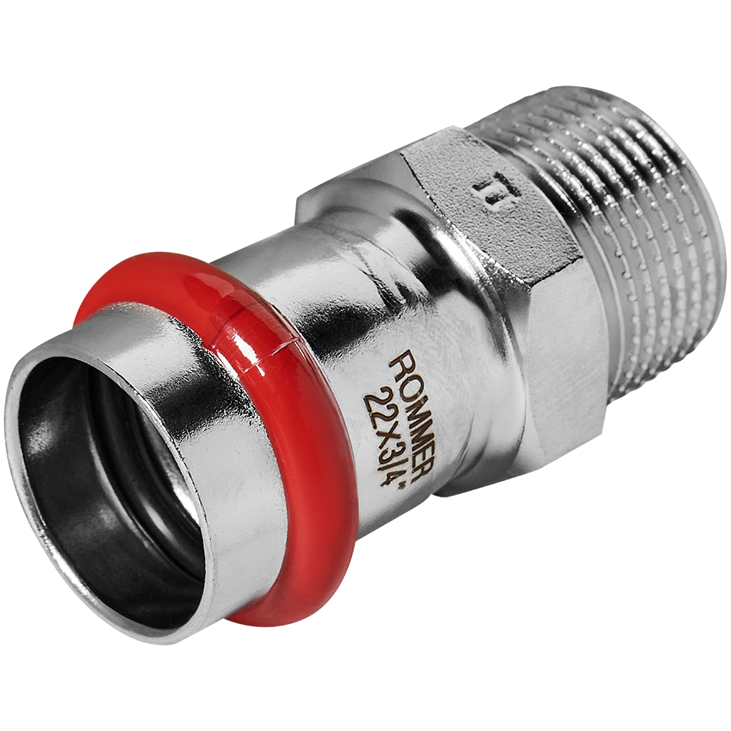 Rommer Переходник 22х3/4" ВПр-НР из нержавеющей стали (304), кольцо из EPDM