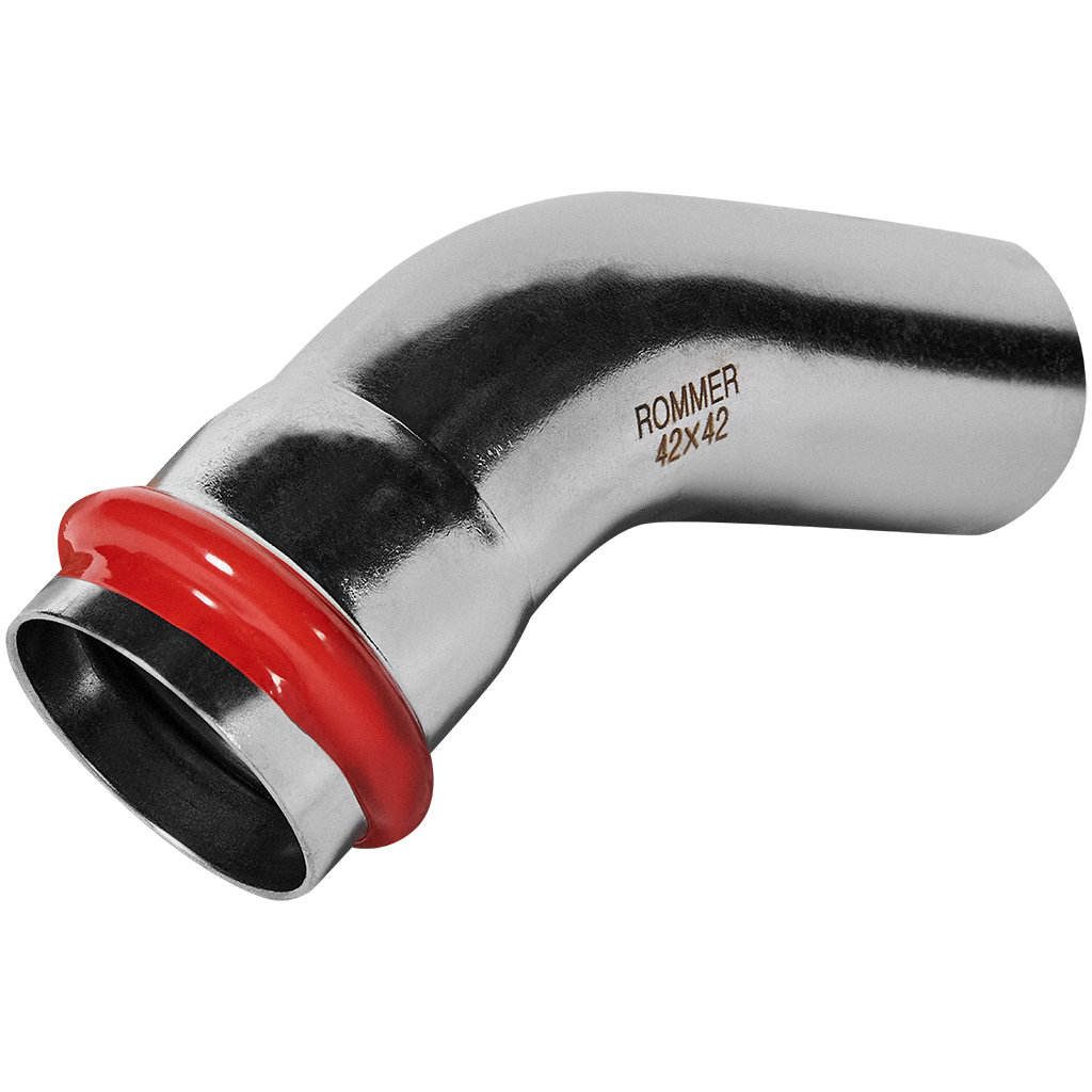 Rommer Угольник однораструбный 45° 42 ВПр-НПр из нержавеющей стали (304), кольцо из EPDM