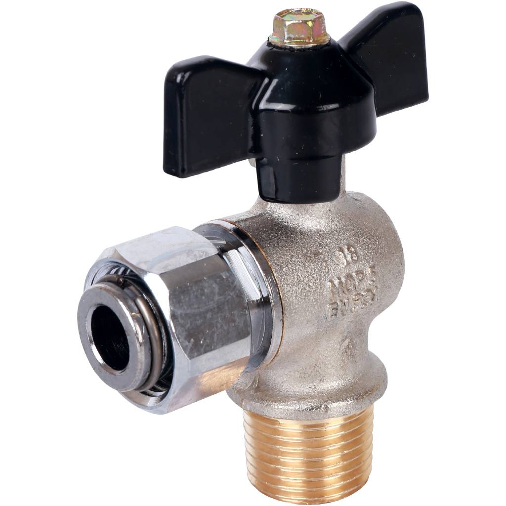 Stout Кран шаровой с накидной гайкой угловой, НР/НГ, ручка бабочка 1/2"