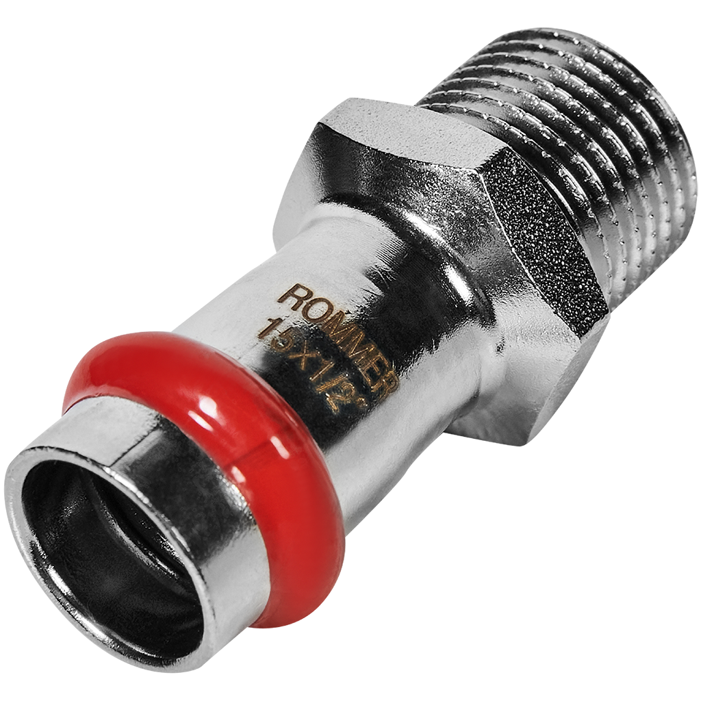 Rommer Переходник 15х1/2" ВПр-НР из нержавеющей стали (304), кольцо из EPDM