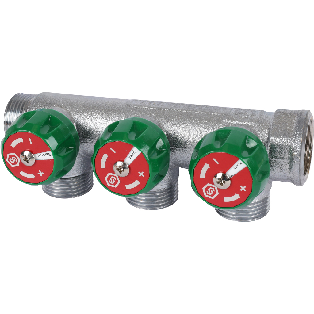 Stout Коллектор хромированный 3/4", 3 отвода, подключение 3/4" "евроконус"