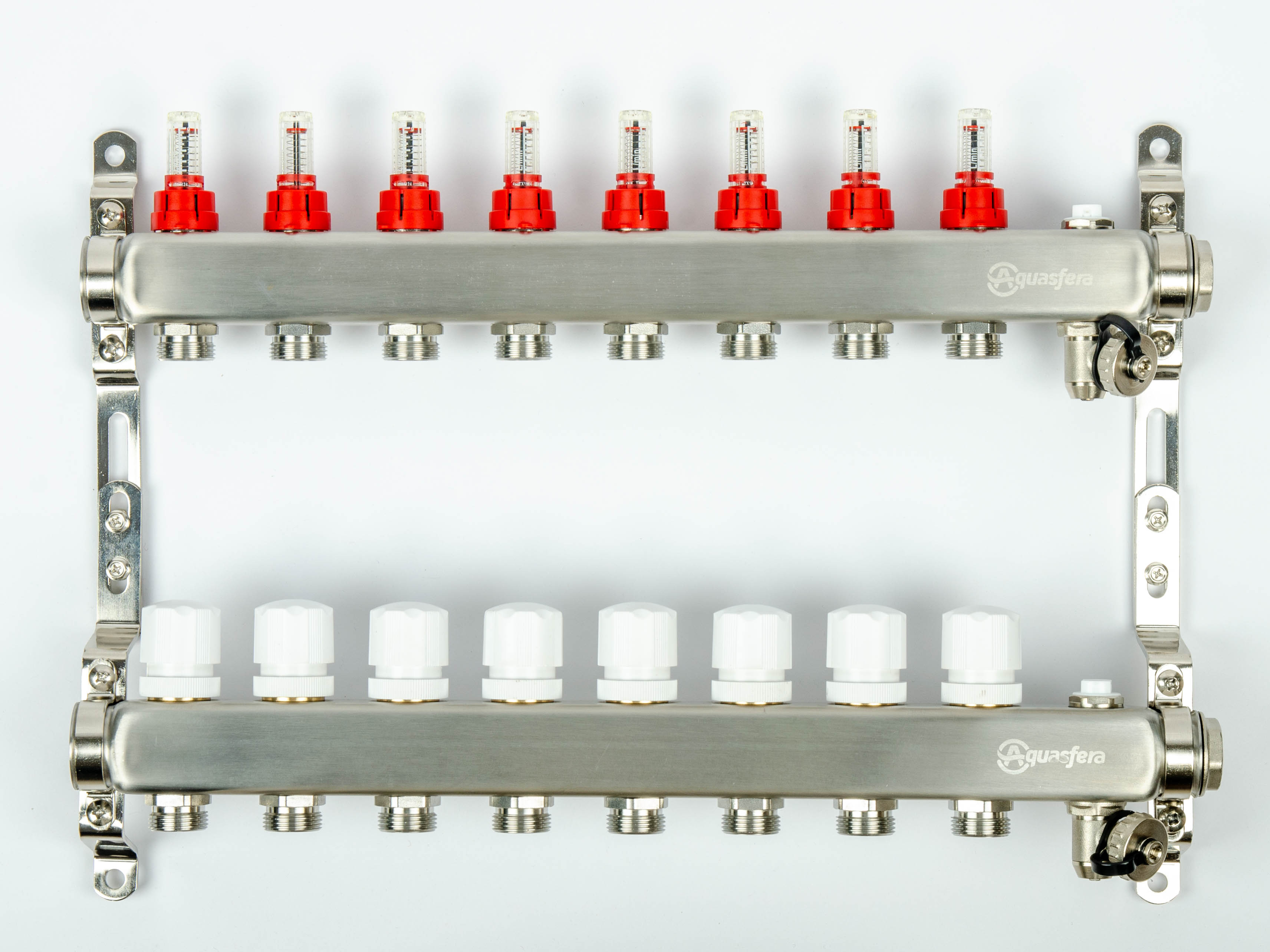 Aquasfera 9501 Коллекторная группа 08 вых. с "маевским" и сливом из нерж. стали (с расходомерами)