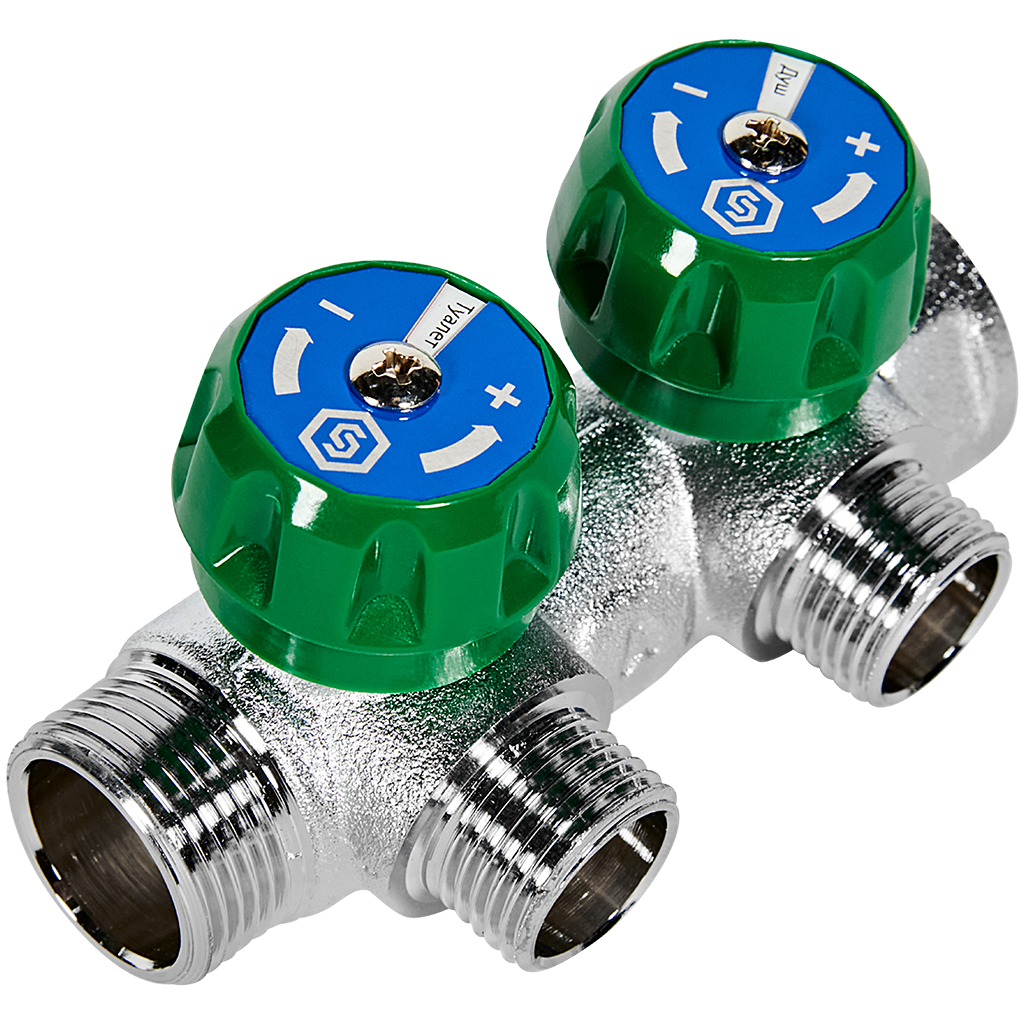 Stout Коллектор хромированный 3/4", 2 отвода, подключение 1/2" "евроконус"