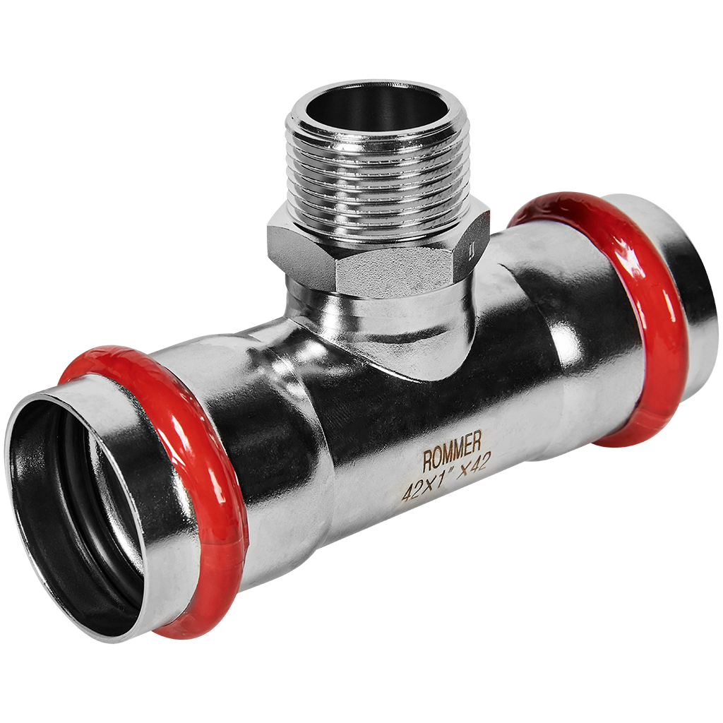 Rommer Тройник-переходник 42х1" ВПр-НР из нержавеющей стали (304), кольцо из EPDM