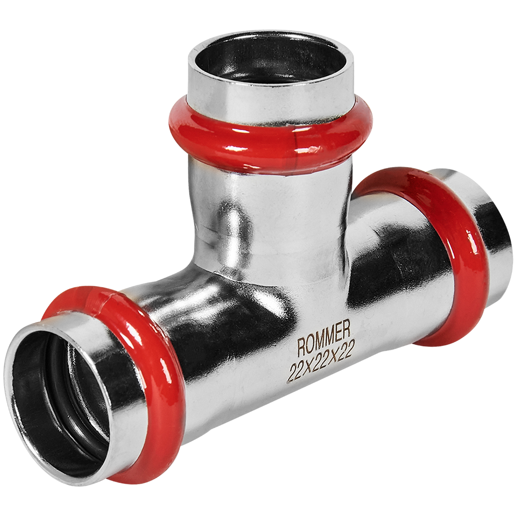 Rommer Тройник равнопроходной 22 ВПр из нержавеющей стали (304), кольцо из EPDM