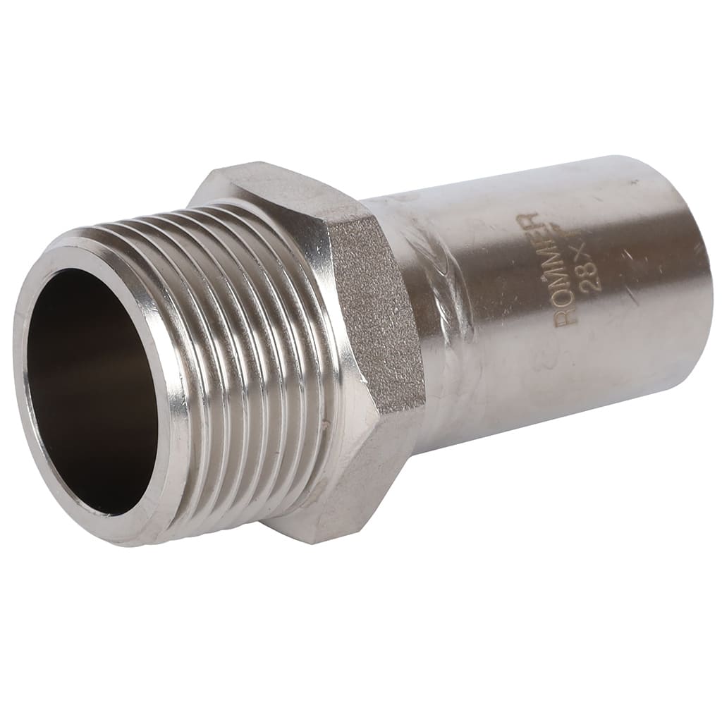 Rommer Вставка переходная 28х1" НПр-НР из нержавеющей стали (304), кольцо из EPDM