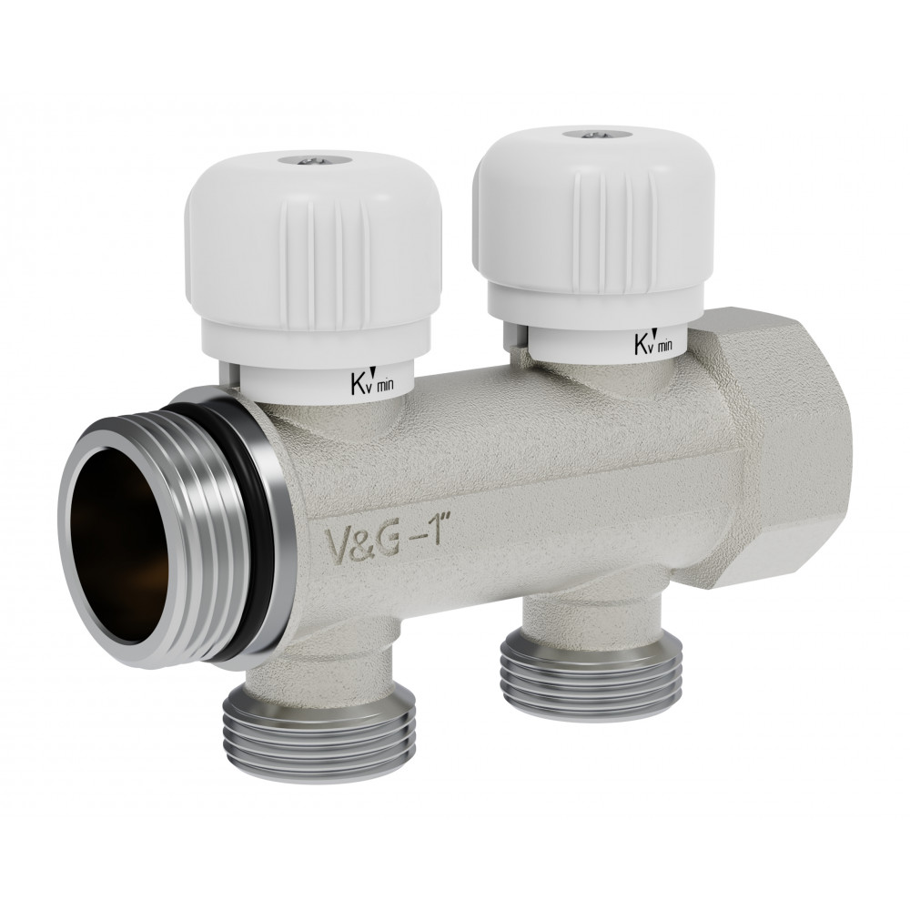 V&G VALOGIN Коллектор распределительный 1", 2 отвода, подключение 3/4" "евроконус"