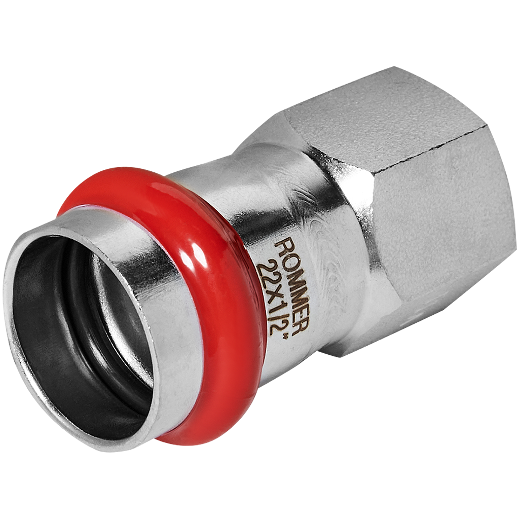 Rommer Переходник 22х1/2" ВПр-ВР из нержавеющей стали (304), кольцо из EPDM