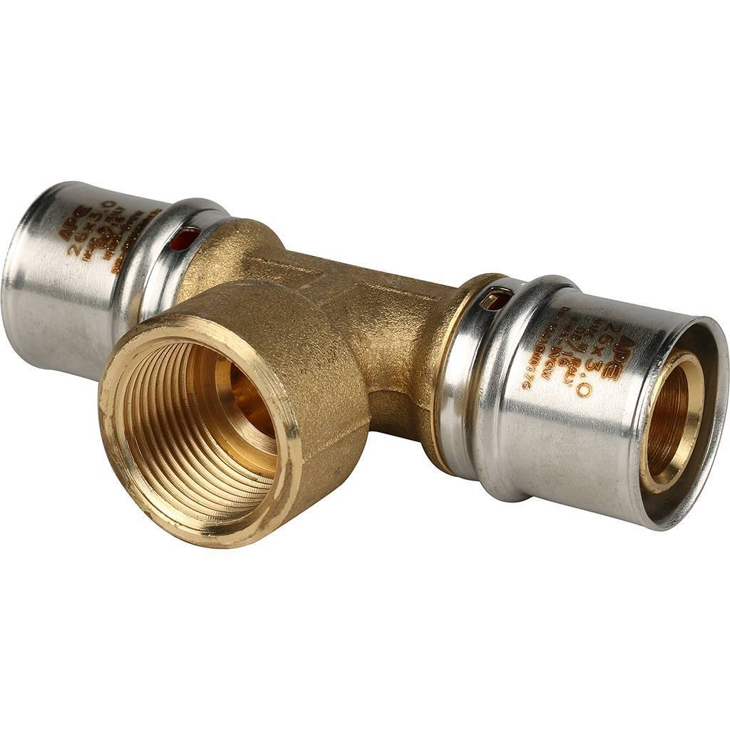 Stout Тройник-переходник с внутренней резьбой 26 х 3/4" х 26 для металлопластиковых труб прессовой