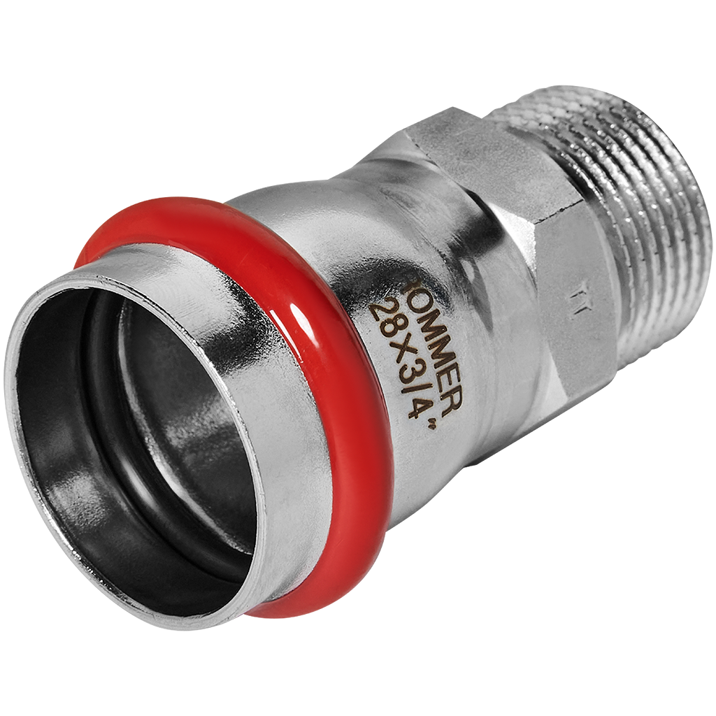 Rommer Переходник 28х3/4" ВПр-НР из нержавеющей стали (304), кольцо из EPDM