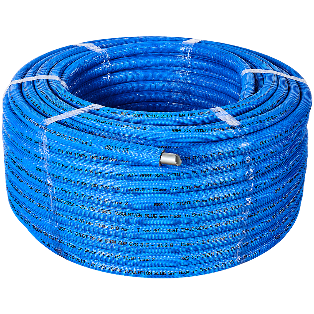 Stout Pex-A 20 (2.8) EVOH, серая труба из сшитого полиэтилена в синей изоляции (в бухте 100м)