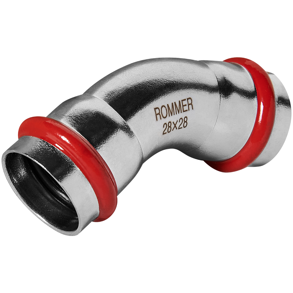 Rommer Угольник 45° 28 ВПр-ВПр из нержавеющей стали (304), кольцо из EPDM