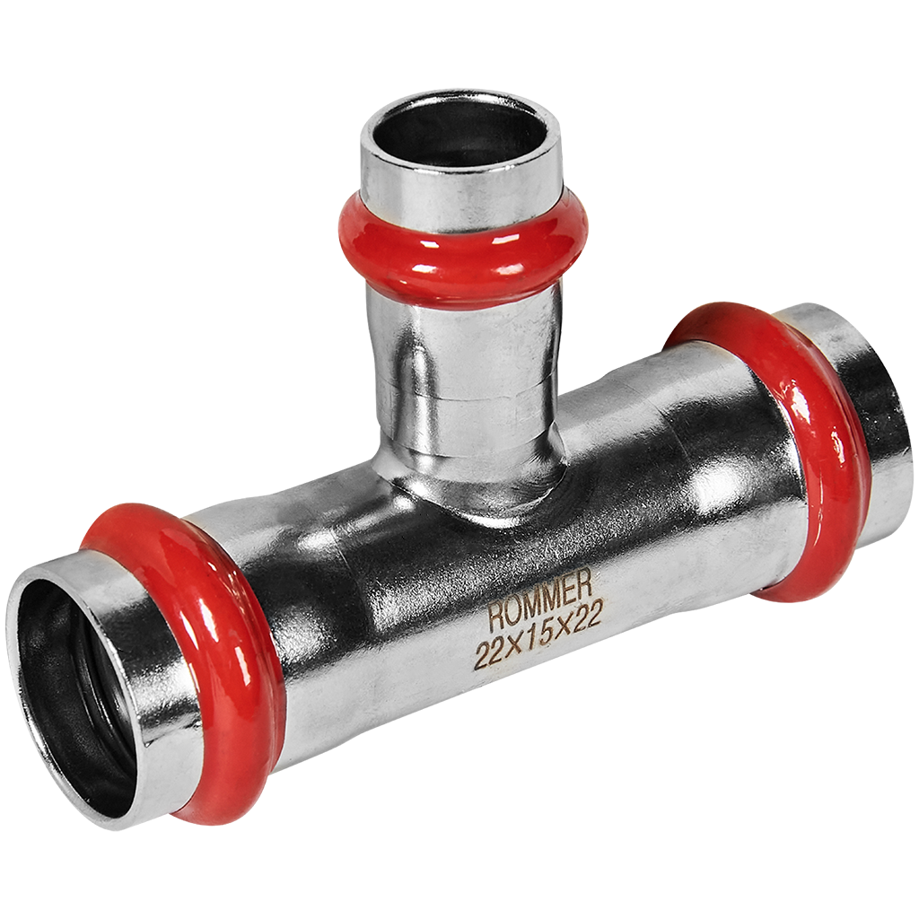 Rommer Тройник переходной 22х15х22 ВПр из нержавеющей стали (304), кольцо из EPDM