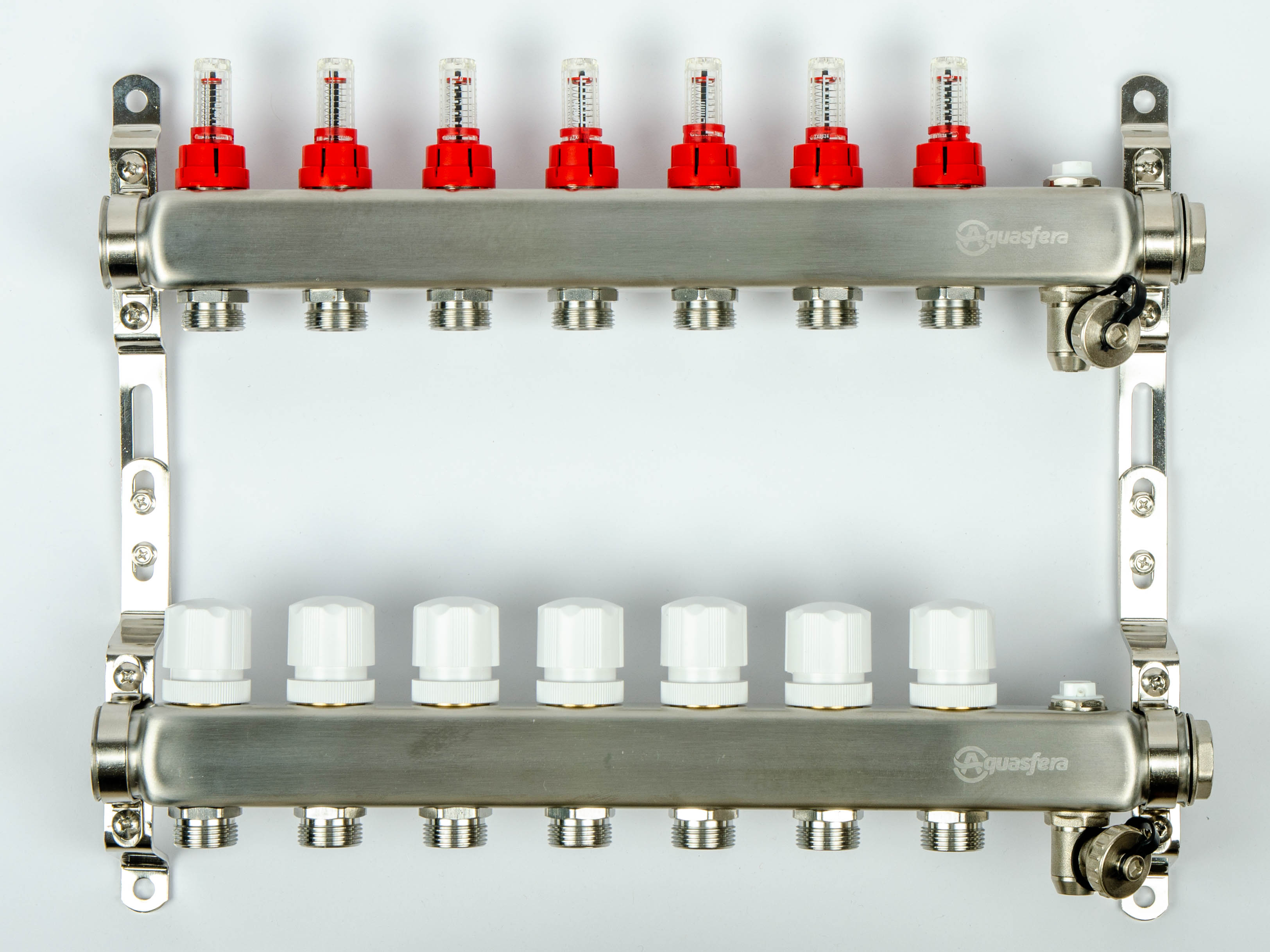 Aquasfera 9501 Коллекторная группа 07 вых. с "маевским" и сливом из нерж. стали (с расходомерами)