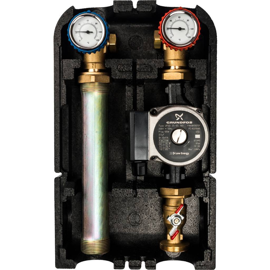 Stout Насосная группа с прямым контуром 1" с насосом Grundfos UPSO 25-65 в теплоизоляции, 35kW[DT10°