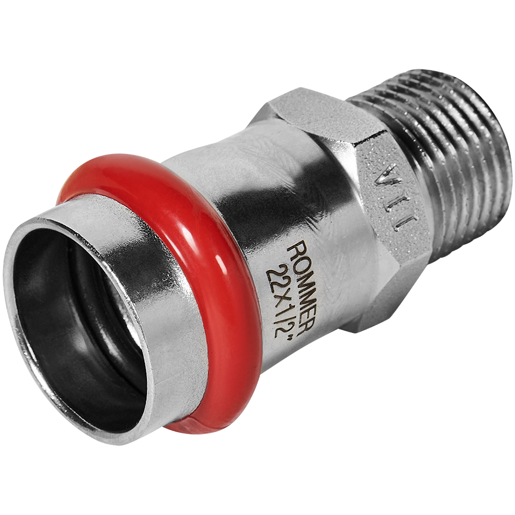 Rommer Переходник 22х1/2" ВПр-НР из нержавеющей стали (304), кольцо из EPDM