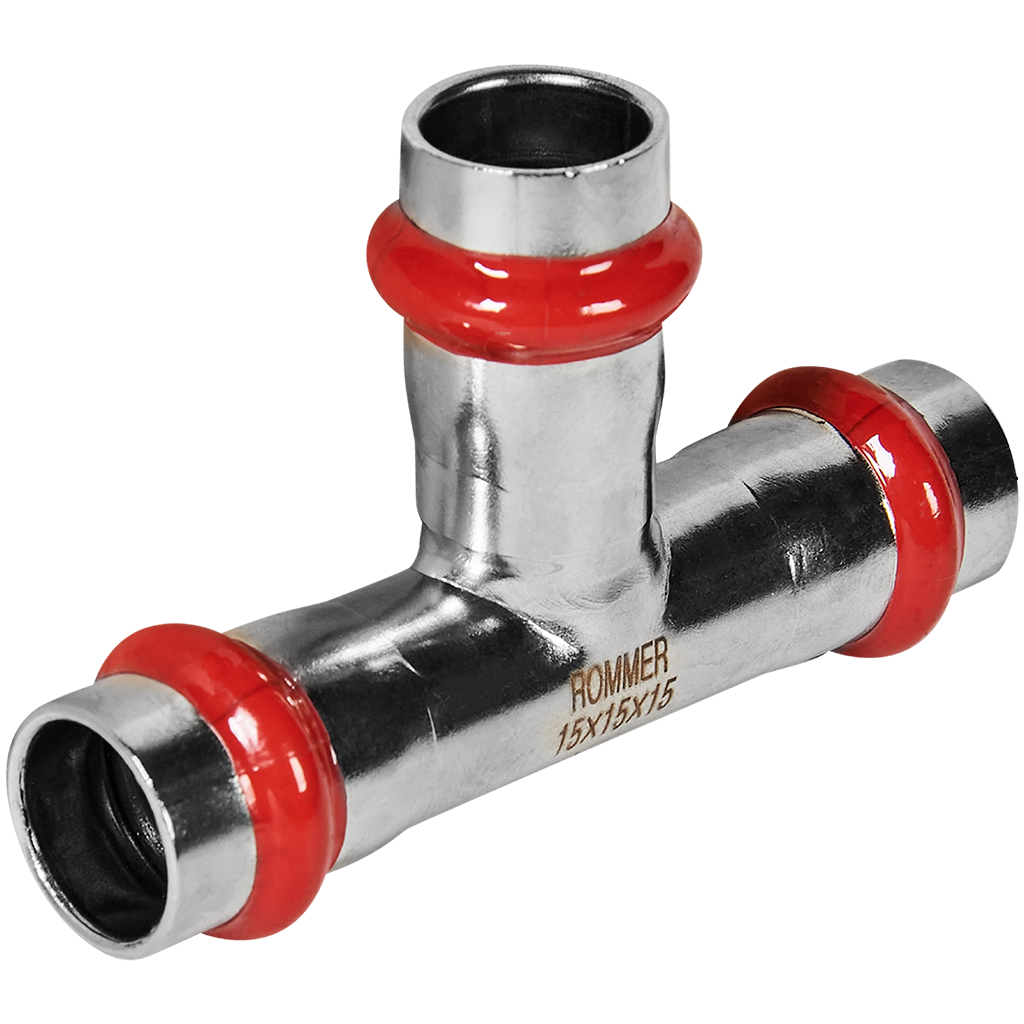 Rommer Тройник равнопроходной 15 ВПр из нержавеющей стали (304), кольцо из EPDM