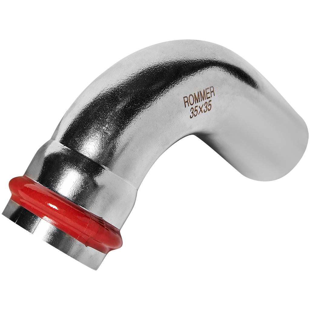 Rommer Угольник однораструбный 90° 35 ВПр-НПр из нержавеющей стали (304), кольцо из EPDM