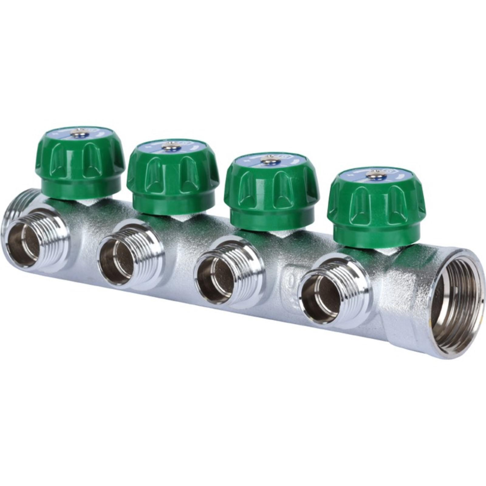 Stout Коллектор хромированный 1", 4 отвода, подключение 1/2" (под плоское уплотнение)