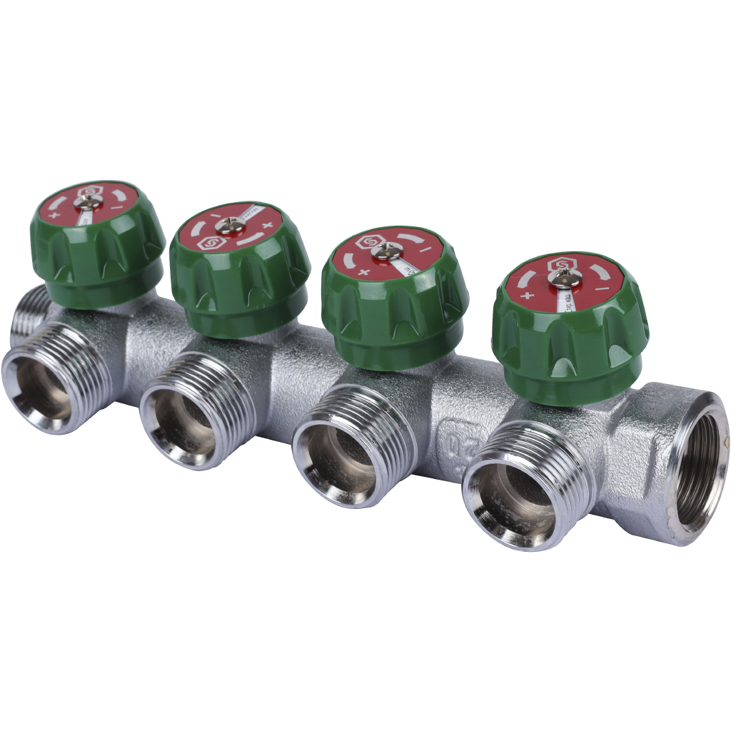 Stout Коллектор хромированный 3/4", 4 отвода, подключение 3/4" "евроконус"