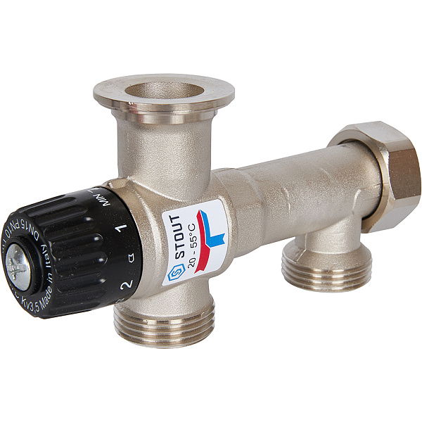 Stout Насосно-смесительный узел с термостатическим клапаном 20-55°C (без насоса) Stout Насосно-смесительный узел с термостатическим клапаном 20-55°C (без насоса)